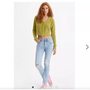 Levis 501S Skinny women’s button fly blue jean raw hem slight distressing